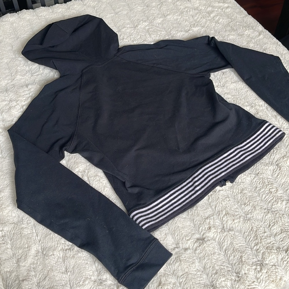 GUESS JEANS Y2K Black Zippered Hooded Jacket sweatshirt Size Medium White Stripe - Picture 7 of 11
